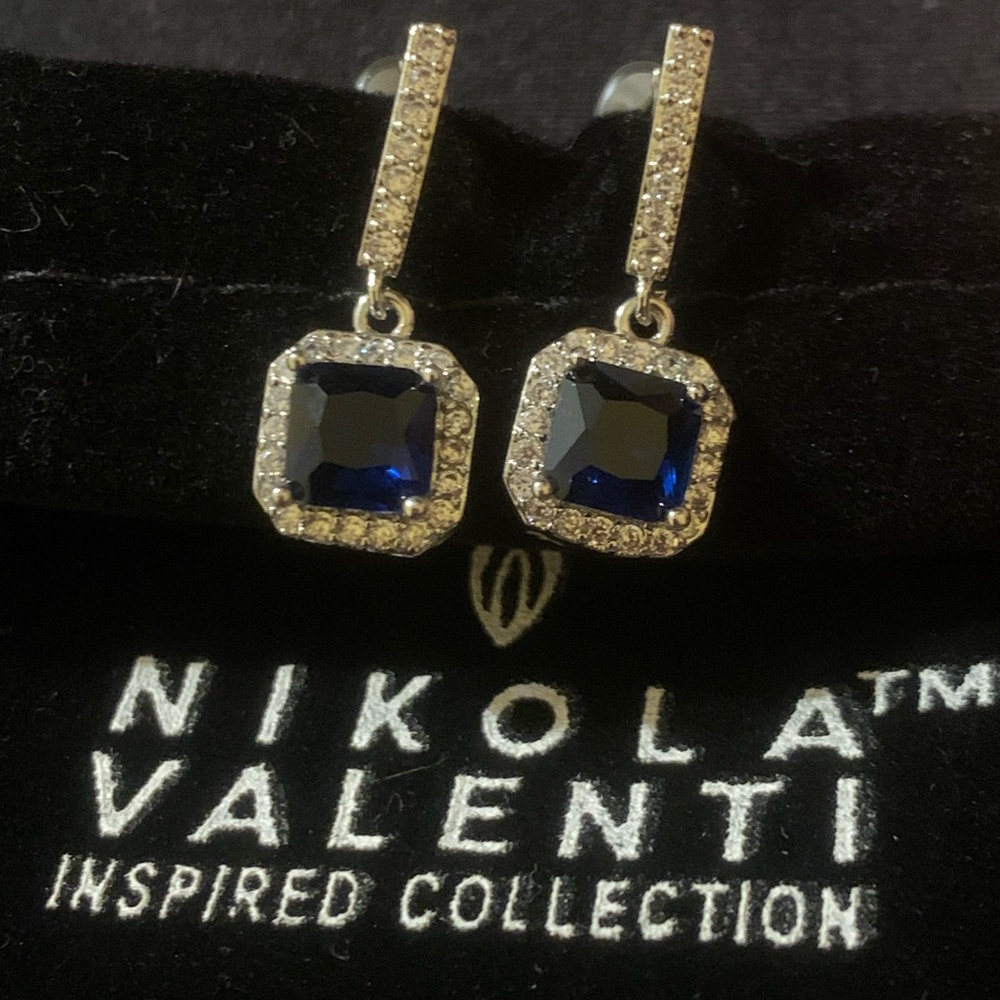 Nikola Valenti Titanic Ocean Blue Crystal Dangle Earrings New